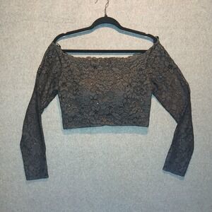 Hannah S Rhinestone Lace Off Shoulder Crop Top Black Dark Femme Fairy Goth Sz 8